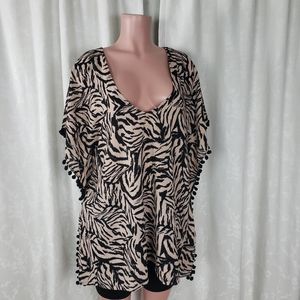 Xhilaration Womens Tunic Top Black Beige Zebra Cap
